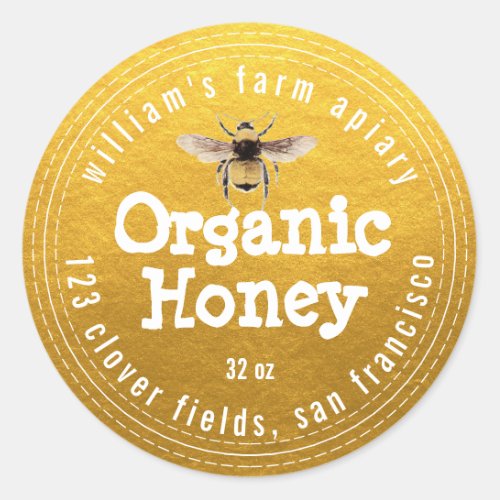 Honey Jar Label Honeybee Apiary Classic Gold