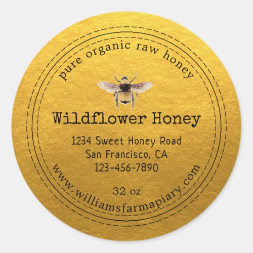 Honey Jar Label Honeybee Apiary Classic Gold