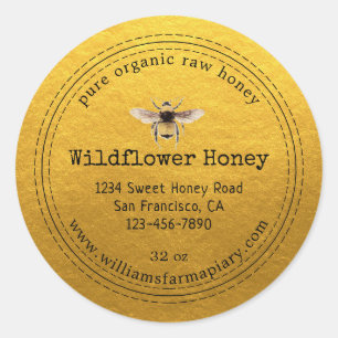 Honey Jar Label Honeybee Apiary Classic Gold