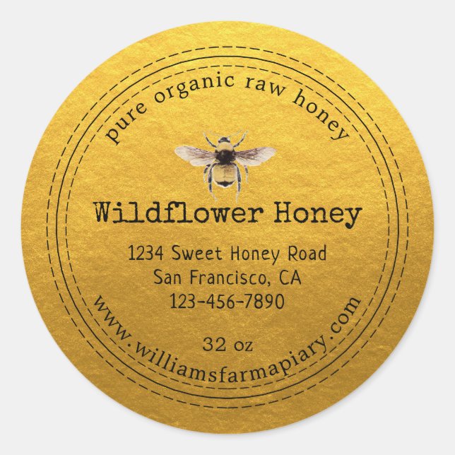 Honey Jar Label Honeybee Apiary Classic Gold (Front)