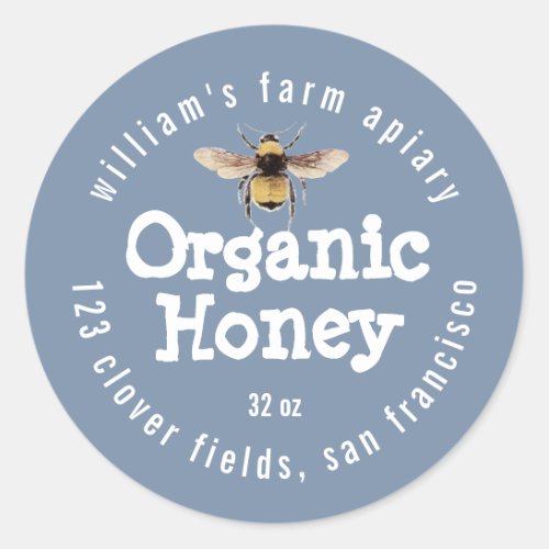 Honey Jar Label Honeybee Apiary Dusty Blue