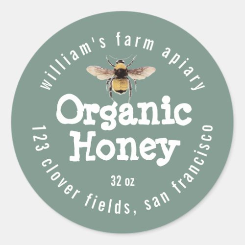 Honey Jar Label Honeybee Apiary Dusty Green