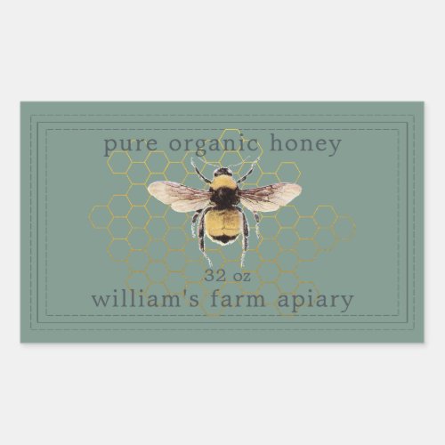 Honey Jar Label Honeybee Apiary Dusty Green