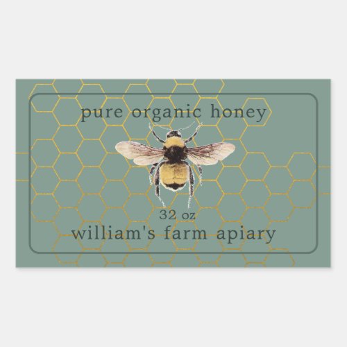 Honey Jar Label Honeybee Apiary Dusty Green