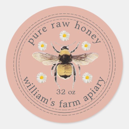 Honey Jar Label Honeybee Apiary Dusty Pink