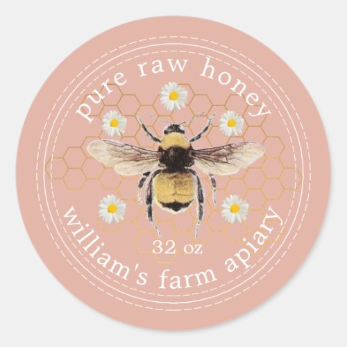 Honey Jar Label Honeybee Apiary Dusty Pink