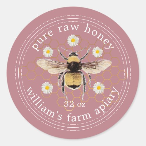 Honey Jar Label Honeybee Apiary Dusty Rose