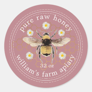Honey Jar Label Honeybee Apiary Dusty Rose