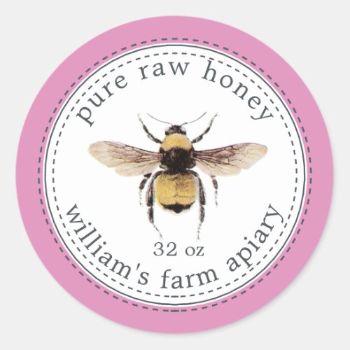 Honey Jar Label Honeybee Apiary Fuchsia Pink