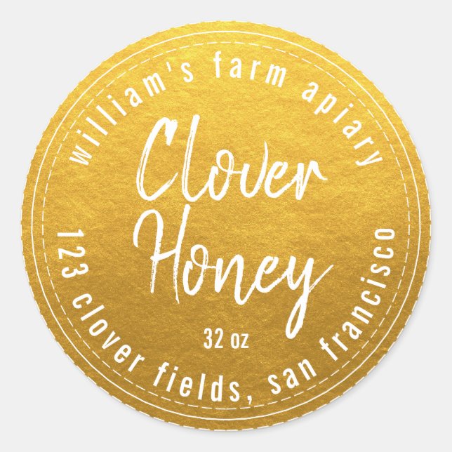Honey Jar Label Honeybee Apiary Gold (Front)