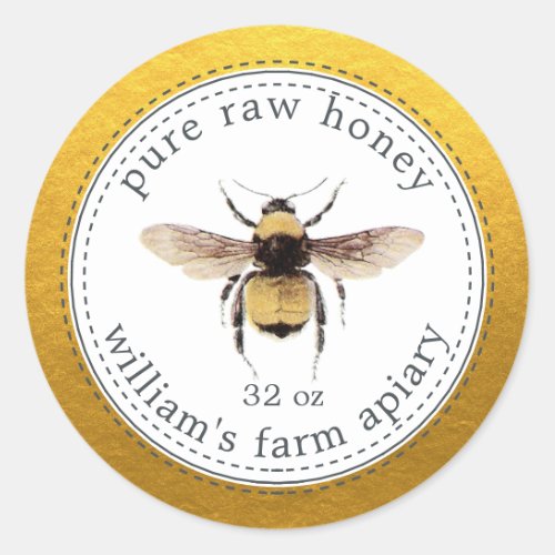 Honey Jar Label Honeybee Apiary Gold