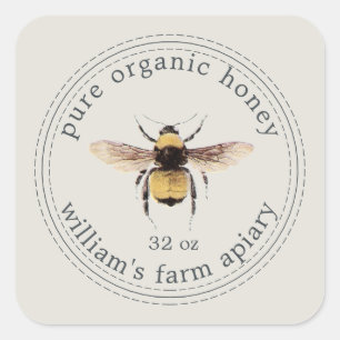 Honey Jar Label Honeybee Apiary Gray