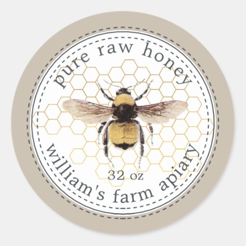 Honey Jar Label Honeybee Apiary Gray