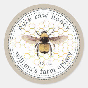 Honey Jar Label Honeybee Apiary Gray
