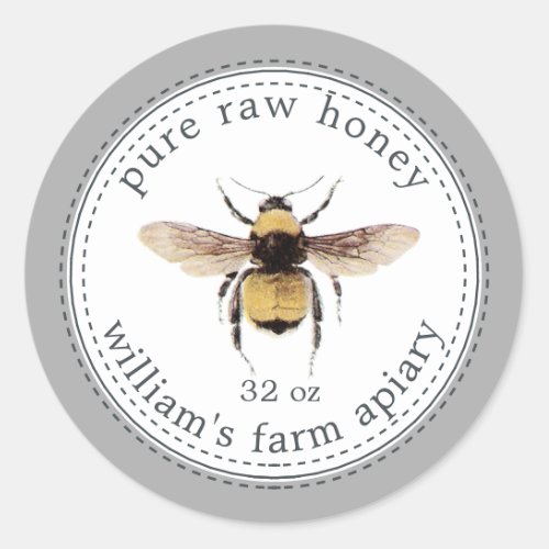 Honey Jar Label Honeybee Apiary Gray