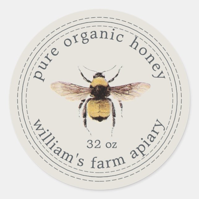 Honey Jar Label Honeybee Apiary Gray (Front)