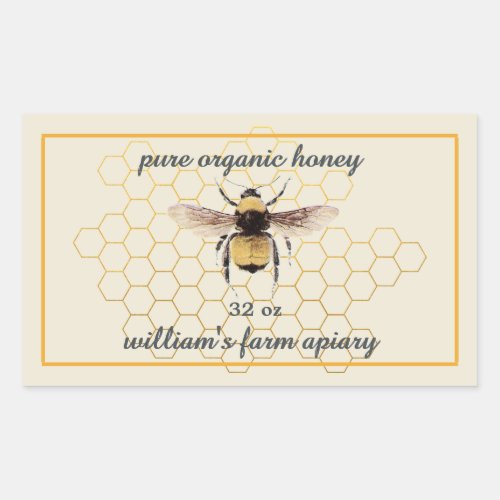 Honey Jar Label Honeybee Apiary Honeycomb Antique 