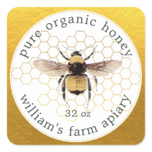 Honey Jar Label Honeybee Apiary Honeycomb Gold