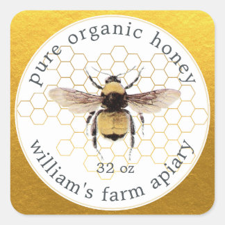 Honey Jar Label Honeybee Apiary Honeycomb Gold