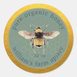 Honey Jar Label Honeybee Apiary Honeycomb Gold