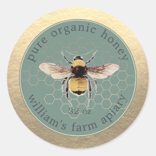 Honey Jar Label Honeybee Apiary Honeycomb Gold