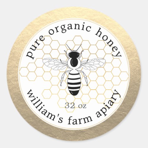 Honey Jar Label Honeybee Apiary Honeycomb Gold
