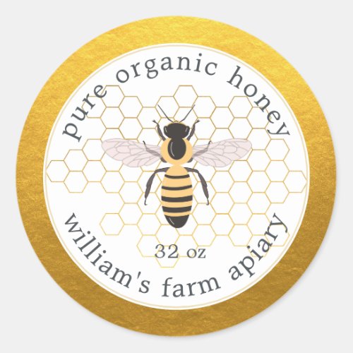 Honey Jar Label Honeybee Apiary Honeycomb Gold