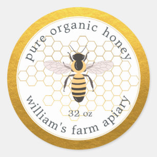 Honey Jar Label Honeybee Apiary Honeycomb Gold