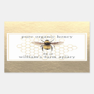 Honey Jar Label Honeybee Apiary Honeycomb Gold