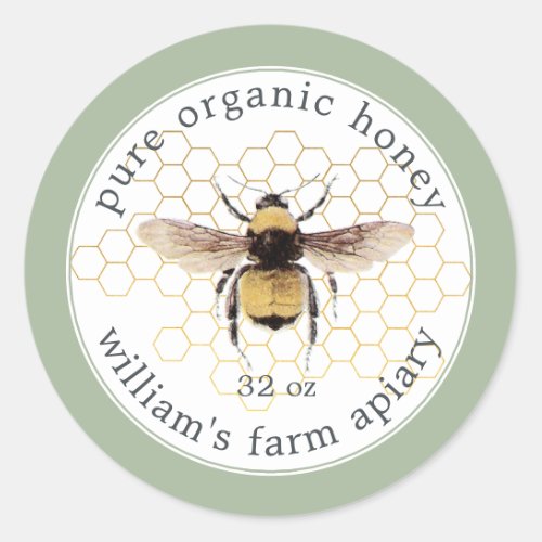 Honey Jar Label Honeybee Apiary Honeycomb Green