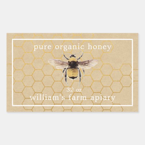 Honey Jar Label Honeybee Apiary Honeycomb Kraft