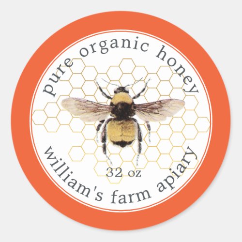 Honey Jar Label Honeybee Apiary Honeycomb Orange