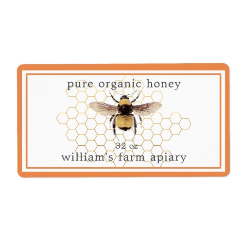 Honey Jar Label Honeybee Apiary Honeycomb Orange