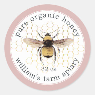 Honey Jar Label Honeybee Apiary Honeycomb Pink