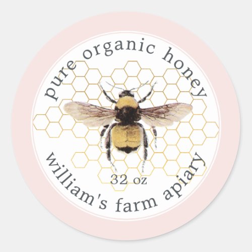 Honey Jar Label Honeybee Apiary Honeycomb Pink