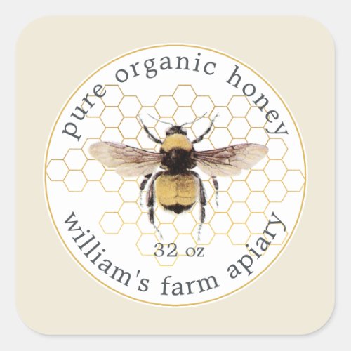 Honey Jar Label Honeybee Apiary Honeycomb White