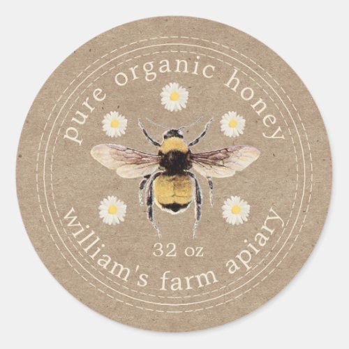 Honey Jar Label Honeybee Apiary Kraft Paper