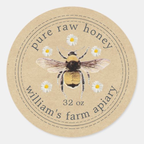 Honey Jar Label Honeybee Apiary Kraft Paper