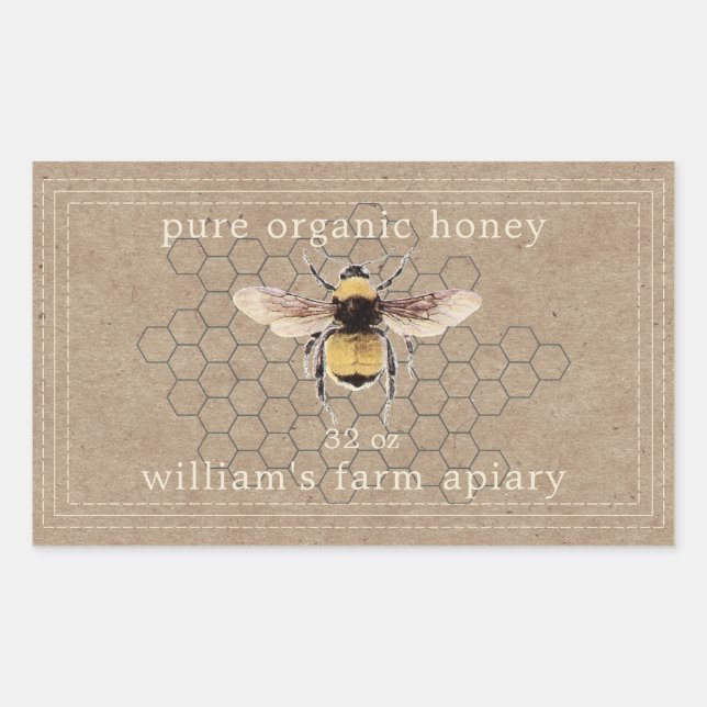 Honey Jar Label Honeybee Apiary Kraft Paper (Front)