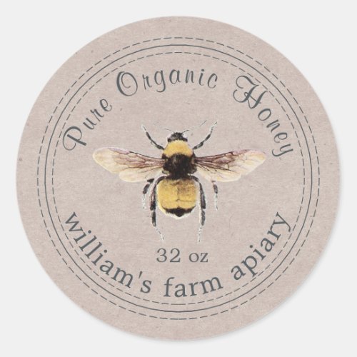 Honey Jar Label Honeybee Apiary Kraft Paper
