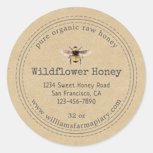 Honey Jar Label Honeybee Apiary Kraft Paper