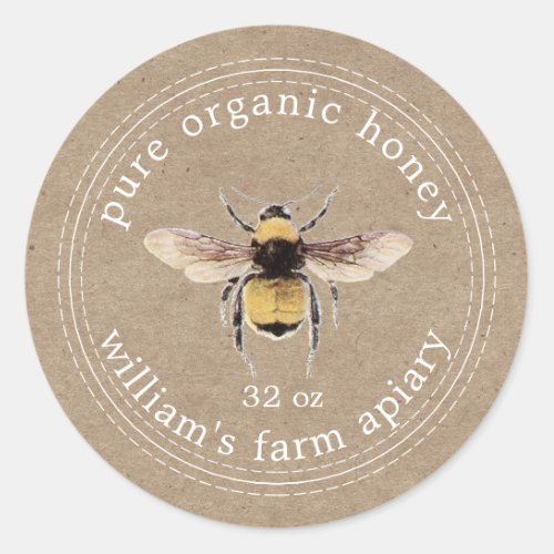 Honey Jar Label Honeybee Apiary Kraft Paper