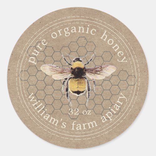 Honey Jar Label Honeybee Apiary Kraft Paper