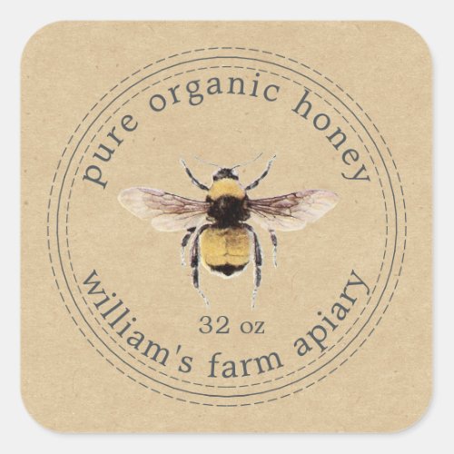 Honey Jar Label Honeybee Apiary Kraft Paper