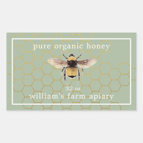 Honey Jar Label Honeybee Apiary Laurel Green