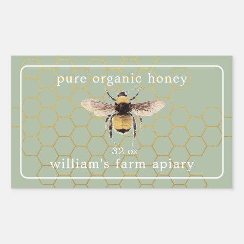 Honey Jar Label Honeybee Apiary Laurel Green