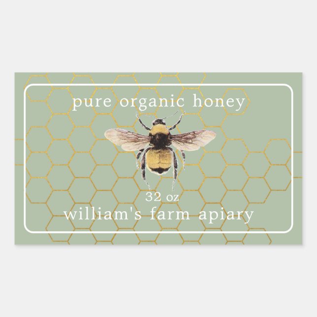 Honey Jar Label Honeybee Apiary Laurel Green (Front)