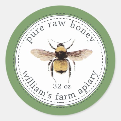 Honey Jar Label Honeybee Apiary Meadow Green