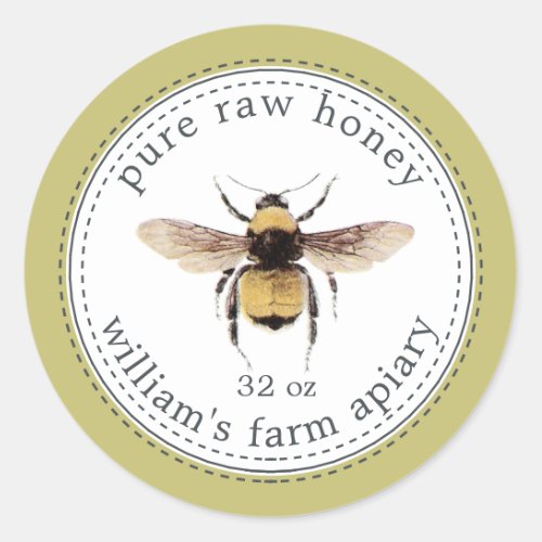 Honey Jar Label Honeybee Apiary Olive Green