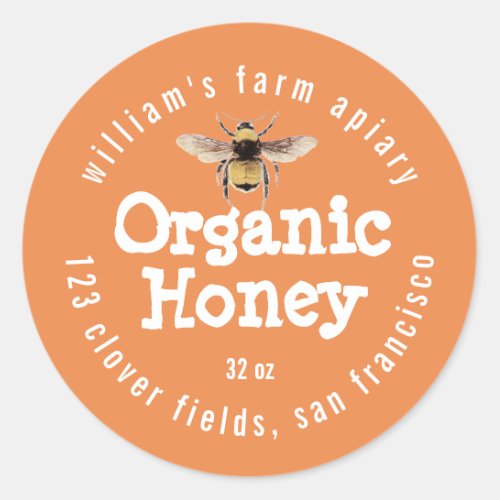 Honey Jar Label Honeybee Apiary Orange